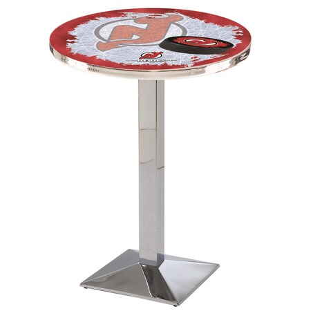Holland Bar Stool Co 36" Chrome New Jersey Devils Pub Table, 28" dia. Top L217C3628NJDevl-D2